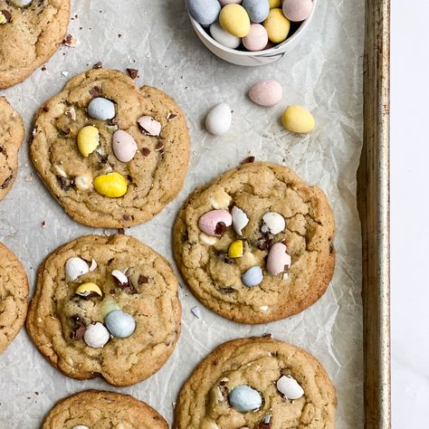 Mini Egg Cookies - SALTED sweets Brown Butter Carrots, Cadbury Cookies, Mini Egg Cookies, Brown Butter Cream Cheese Frosting, Brown Butter Cream Cheese, Mini Eggs Cookies, Cadbury Mini Eggs, Easter Meal, Egg Cookies