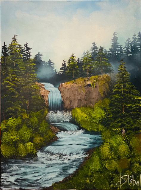 Elite Drawing, Vastu Painting, Waterfall Drawing, Wet On Wet Painting, Willow Garden, Mini Waterfall, Background Painting, Forest Waterfall, Waterfall Paintings