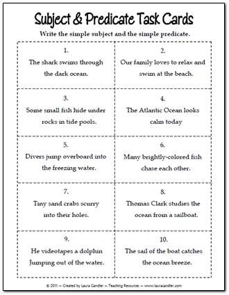 Subject and Predicate Task Cards freebie from Laura Candler's Teaching Resources Subject Predicate, Read 180, Learning Lessons, 3rd Grade Writing, September Birthstone Ring, Ela Writing, Subject And Predicate, 4th Grade Writing, Grammar Skills