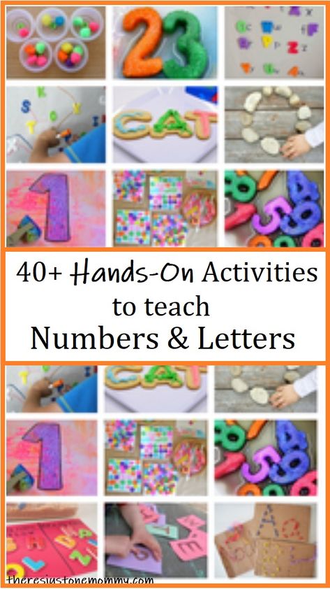 Over 40 fun ways to teach toddlers and preschoolers letters and numbers  #preschool #toddler #preschoolactivities Teaching Toddlers Letters, Teaching Abcs, Educational Activities For Toddlers, Educational Toddler Activities, Toddler Math, Teaching Boys, Preschool Homeschool, Teaching Numbers, Abc Activities