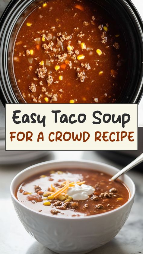 Looking for a flavorful and easy meal to feed a crowd? Try making delicious taco soup that everyone will love! This hearty dish is perfect for gatherings, parties, or simply meal prepping for the week. Packed with savory flavors and all your favorite toppings, taco soup is sure to be a hit at any event. You can customize it with beef, chicken, beans, corn, or any other ingredients you prefer. Taco Soup For Large Crowd, Meal To Feed A Crowd, Simple Taco Soup, Soup For A Crowd, Taco Soup Ingredients, Chicken Beans, Sour Cream Substitute, Easy Taco Soup, Bean Varieties