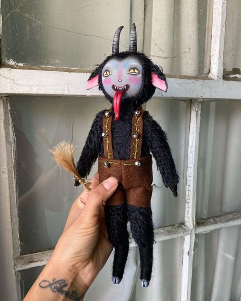 Ooak Plush, Black Celebration, Yule Goat, Stitch Doll, Christmas Dreaming, Creepy Christmas, Dark Christmas, Santa Doll, Fantasy Art Dolls