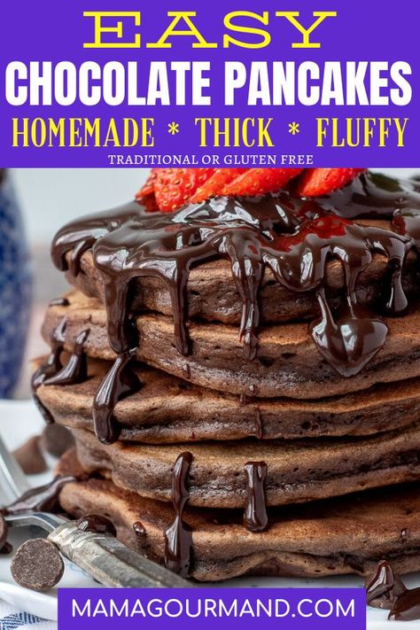 Cocoa Pancakes, Chocolate Pancake Recipe, Double Chocolate Pancakes, Chocolate Chip Pancakes Recipe, Chocolate Pancake, Chaffle Recipe, حلويات عربية, Pancakes From Scratch, Dairy Free Chocolate Chips