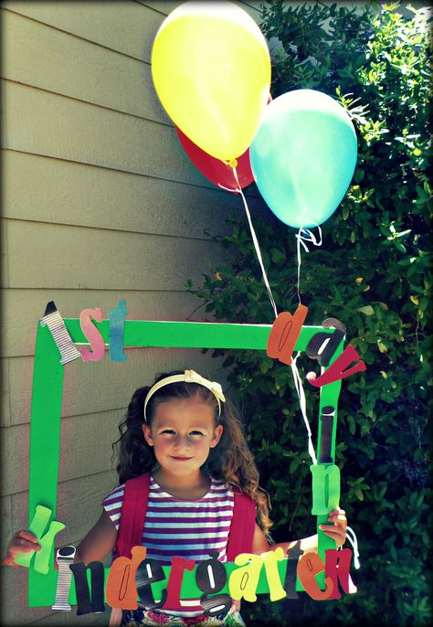 First day of school First Day Of Kindergarten Photo Booth, Kinder First Day Of School, 1st Day At School Frame, First Day Of School Photo Frame, First Day School Photo Frame, Kindergarten Architecture, German Flower, First Day Of School Pictures, School Picture