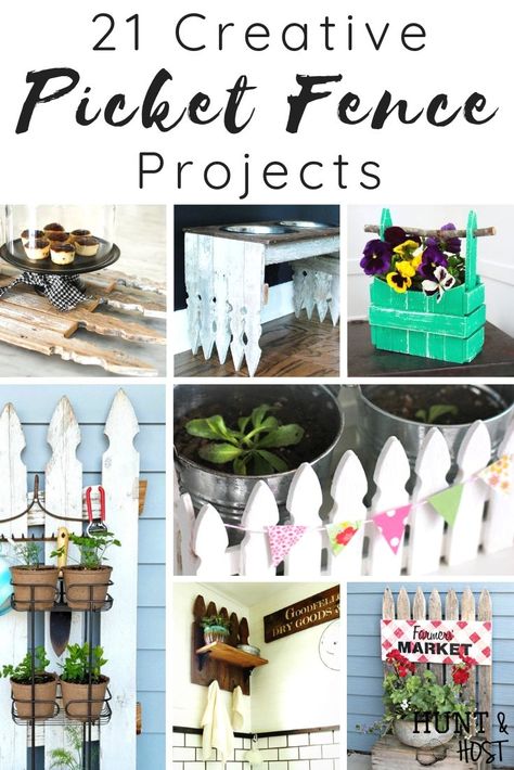 Add picket fence projects to your decor for cute, classic, country, farmhouse decor on a budget! These creative picket fence projects will add instant age to your home with a budget friendly DIY pricetag. Picket Fence Headboard, Picket Fence Decor, Fence Crafts, Picket Fence Ideas, Picket Fence Crafts, Fence Signs, Fence Picket, Farmhouse Decor On A Budget, Small Fence