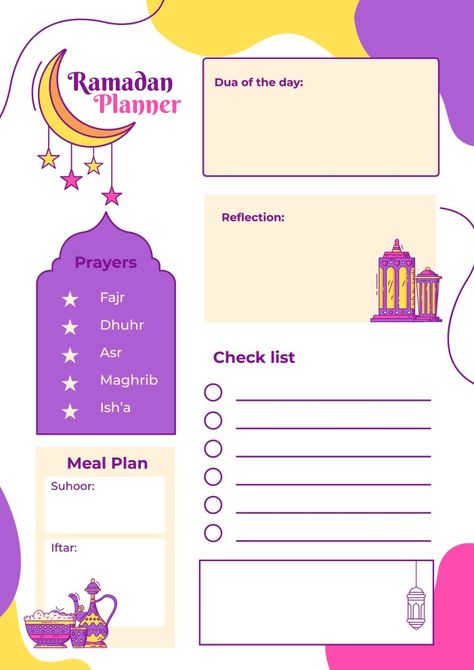 Planner For Ramadan, Ramadan Daily Planner, Event Organizer Planners, Ramadhan Planner, Business Planner Organization, Ramadan Ideas, Ramadan Planner, Ramadan Tips, Ramadan Prayer