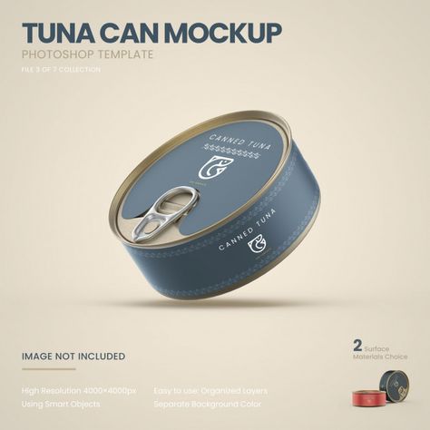 Canned Food Design, Canned Food Packaging, Fish Packaging, Tuna Can, Pet Food Packaging, Food Delivery Business, Food Mockup, Canned Fish, Can Mockup