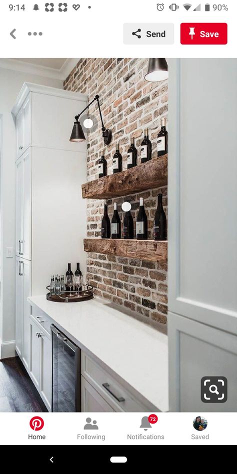 Built In Wine Bar, Kitchen Basement, Chicago Brick, Basement Kitchen, Herringbone Backsplash, Brick Backsplash, Basement Makeover, Home Bar Designs, Basement Bar