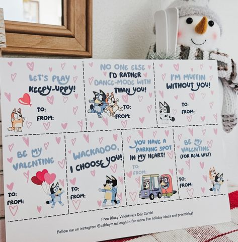 Free Bluey Valentines Free Printable Bluey Valentines, Diy Bluey Valentines, Bluey Valentines Day Cards, Bluey Valentines Ideas, Bluey Valentines Box Ideas, Bluey Valentines, Valentine's Printables, School Valentine Cards, Valentine Stuff