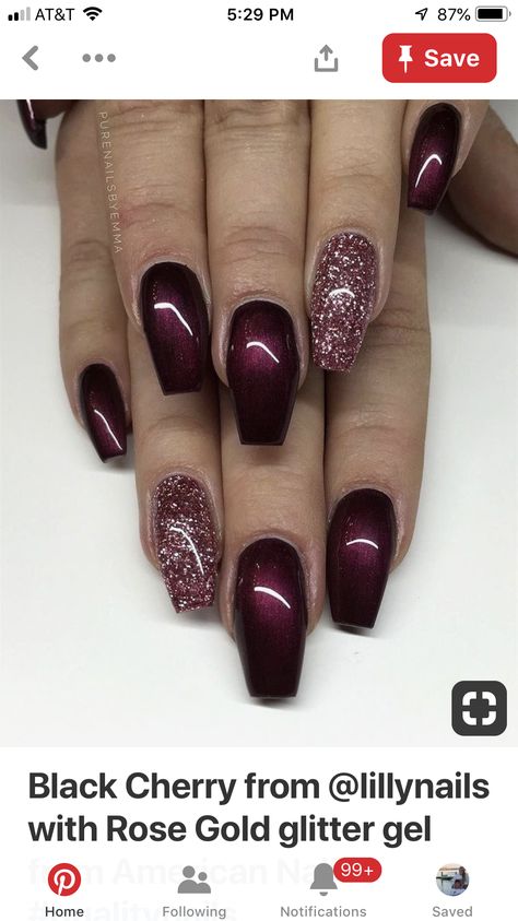 Shades Of Maroon Nails, Black Cherry Nails Design, Black Cherry Nails Acrylic, Maroon Nails Design, Cherry Mocha Nails, Cherry Wine Nails, Black Cherry Nails, Ambre Nails, Maroon Nail Designs