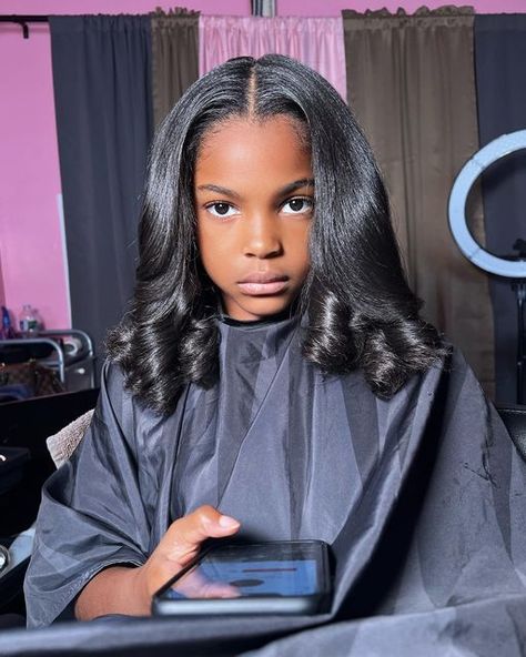 Sew In Kids Hairstyles, Sew In Fishtail Braid, Silk Presses On Natural Hair, Curly Silk Press Natural Hair Middle Part, Cute Silk Press Hairstyle Short, Little Black Girls Hairstyles For Kids Silk Press, Straight Short Natural Hair, Silk Press With Curls At The End, Silk Press Natural Hair Straight