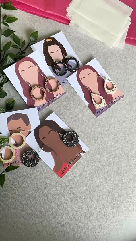 Jesmonite Earrings, Earring Packaging, Jewelry Packaging Design, Business Jewelry, Handmade Jewelry Business, Minimal Illustration, Eid Crafts, Illustrated Cards, Creative Jewelry Photography