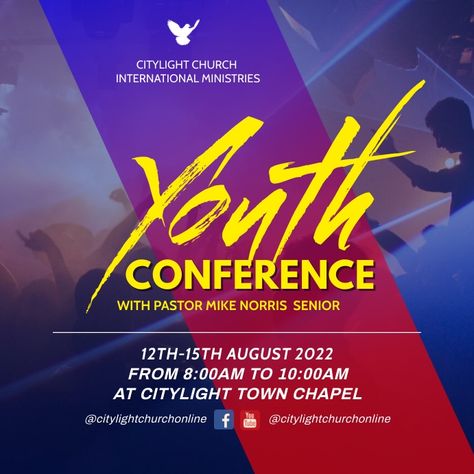 Youth Week Flyer Design, Youth Worship Night, Youth Conference Flyer, Youth Conference Ideas, Worship Poster, Sunday Worship Service, Conference Branding, Church Conference, Conference Poster