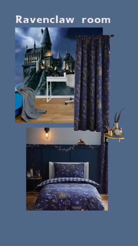 Ravenclaw Harry Potter Room Decor Ravenclaw Room Decor, Ravenclaw Room Ideas, Slytherin Room Ideas, Harry Potter Bedroom Ideas, Ravenclaw Bedroom, Hufflepuff And Slytherin, Ravenclaw Room, Slytherin Room, Ravenclaw Harry Potter