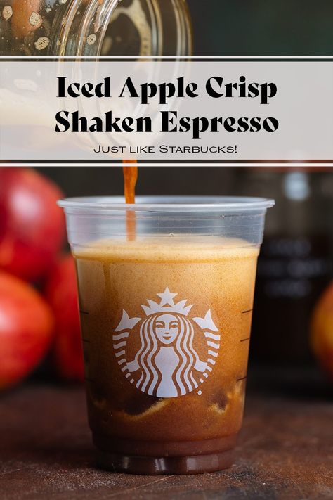 Starbucks Apple Crisp Oatmilk Shaken Espresso, Apple Crisp Shaken Espresso Recipe, Iced Apple Crisp Shaken Espresso Starbucks, Apple Crisp Latte Starbucks, Apple Crisp Coffee Creamer, Iced Apple Crisp Oatmilk Shaken Espresso, Diy Starbucks Apple Crisp Shaken Espresso, Apple Brown Sugar Syrup Starbucks, Starbucks Apple Crisp Shaken Espresso