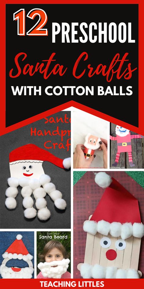 Christmas Craft Cotton Balls, Cotton Ball Crafts For Kids Christmas, Santa Cotton Ball Craft, Christmas Crafts With Cotton Balls, Cotton Balls Crafts, Cotton Ball Christmas Crafts, Crafts With Cotton Balls, Cotton Ball Crafts For Kids, Cotton Ball Santa