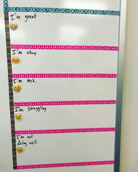 This teacher created a mental health check-in chart for her students and now teachers around the world are doing the same | GMA Mental Health In Schools, Health Bulletin Boards, Health Chart, High School Classroom, School Psychologist, High School Teacher, Special Education Teacher, School Counselor, School Counseling