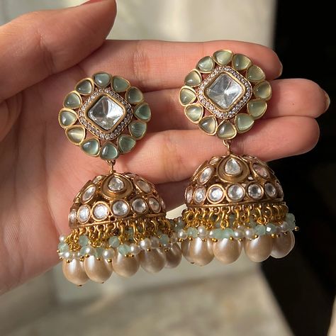 Polki Statement Jhumkas Polki Earrings Jhumkas, Silver Jumki, Polki Jhumkas, Kohl Eyes, Trendy Silver Jewelry, Indian Jhumka, Women Healing, Gold Jhumka, Jhumka Designs