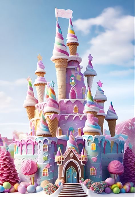 Candyland Castle, Candy Themed Bedroom, Rainbow Castle, Fairytale Bedroom, Candy Castle, Castle Tattoo, Pretty Candy, Castle Illustration, Ice Cream Art