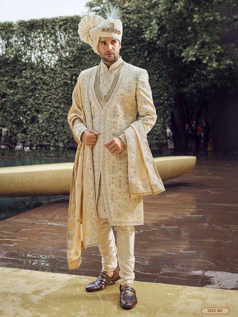 Boys Sherwani Indian Weddings, Sherwani For Short Height Men, Indian Groom Wear Wedding Sherwani, Sherwani For Men Wedding Indian Groom, Golden Sherwani, Groom Indian Wedding Outfits, Groom Sherwani, Sherwani For Men Wedding, Wedding Kurta For Men