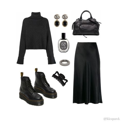 Silk Skirt Doc Martens, Dr Martens Platform Outfit, Platform Dr Martens, 2024 Manifestations, Dr Martens Sinclair, Platform Outfit, Balenciaga Neo Classic, Dr Martens Platform, Knitwear Jumper