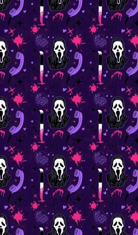 Cute Horror Wallpaper Aesthetic, Halloween Horror Backgrounds, Stranger Things Wallpapers For Laptop, Girly Scream Wallpaper, Pastel Horror Wallpaper, Scream Screensaver, Scream Patterns, Cute Ghostface Wallpaper, Ghostface Iphone Wallpaper