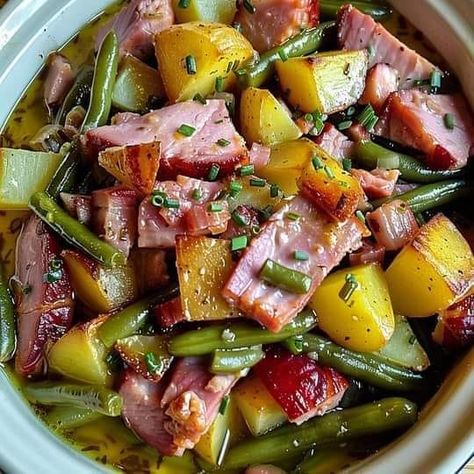 Crockpot Ham, Green Beans, and Potatoes - kingcareers.net Crockpot Ham Green Beans And Potatoes, Ham Green Beans Potatoes, Ham Green Beans And Potatoes, Ham And Potatoes, Ham And Green Beans, Crockpot Green Beans, Beans And Potatoes, Beans In Crockpot, Crock Pot Potatoes