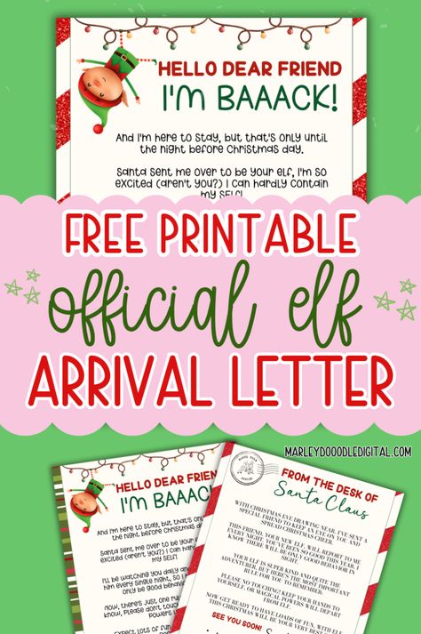 Welcome your Elf on the Shelf back in style with these 4 free printable Elf arrival letters! Featuring one from the desk of Santa, these letters are perfect for making your elf’s return extra magical. Great for first-time arrivals or as part of your Elf on the Shelf tradition. Download your free printables now and start your Elf on the Shelf adventures with a festive touch! Welcoming A New Elf On The Shelf, Elf On The Shelf Very First Arrival, Best Welcome Back Elf On The Shelf, First Year Elf On The Shelf Arrival Letter, Elf On The Shelf Adding Another Elf, Elf Santa Letters, Elf On The Shelf Arrival Ideas With Advent Calendar, Intro Elf On The Shelf Ideas, Elf On The Shelf Greeting Letter