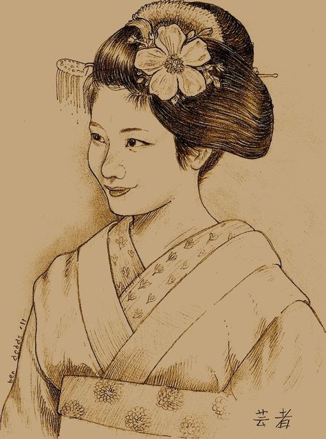 Geisha by Sch1itzie Japanese Drawing Traditional, Japanese Woman Drawing, Traditional Geisha, Japanese Geisha Drawing, Geisha Drawing, Geisha Artwork, Japanese Quilt Patterns, Geisha Tattoo, Cat Drawing Tutorial