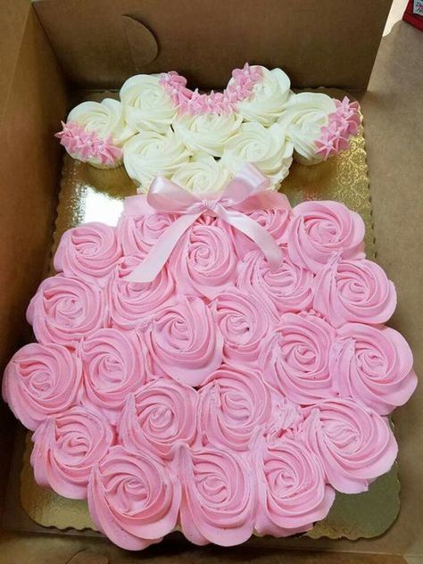 Baby Shower Pull Apart Cupcakes, Girl Shower Cupcakes, Baby Shower Cupcake Cake, Girl Shower Cake, Easy Baby Shower, Baby Shower Cupcakes For Girls, Pink Baby Shower Cake, Baby Shower Cakes Girl