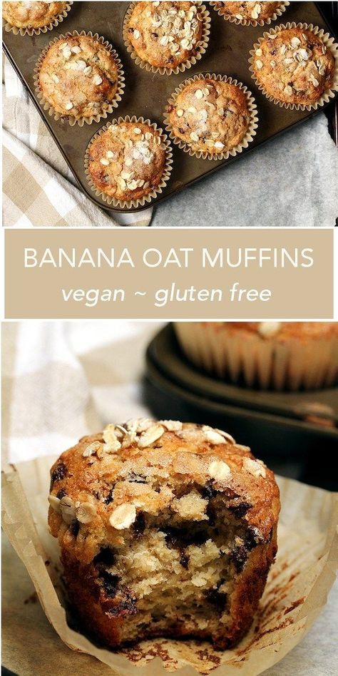 Oat Muffins Vegan, Muffins Chocolate Chip, Banana Oat Muffins, Muffins Vegan, Coconut Dessert, Vegan Muffins, Banana Oat, Oat Muffins, Brownie Desserts