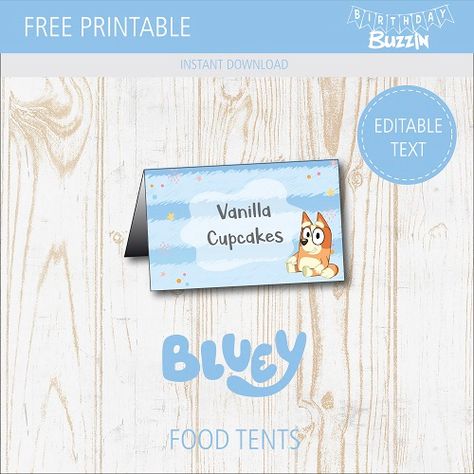 Free Printable Bluey Food Tents | Birthday Buzzin