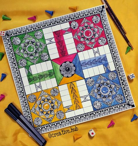 Instagram id - @crea.tive_hub Go and check out more amazing content like this Mandala Zentangle Art, Ludo Drawing, Mandala Artwork Design, Mandala Art Ideas Creative, Easy Mandala Art, Markers Drawing Ideas, Doddle Art, Easy Mandala Drawing, Mandala Art Therapy