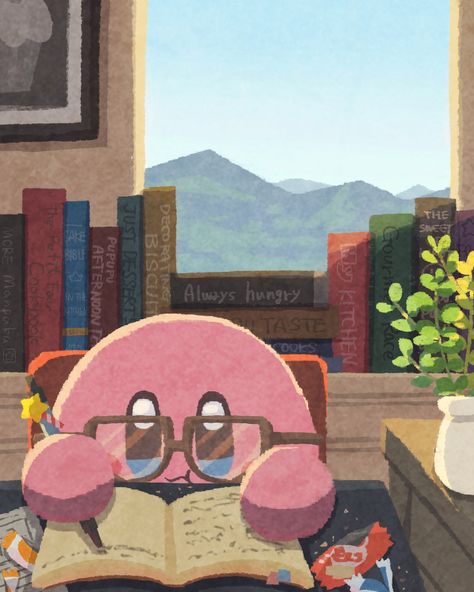 Kirby Studying, Kirby Wallpaper Ipad, Pinterest Widget, Kirby Nintendo, Kirby Character, Uni Room, Kirby Art, Ipad Wallpapers, Room Prints