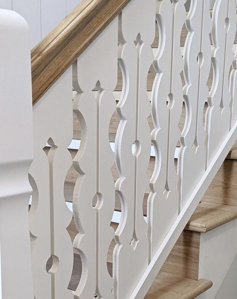 Stair Bannisters, Porch Banister, Storefront Decor, Porch Balusters, Wooden Fencing, Stairway Ideas, House Truck, House Character, Attic Windows