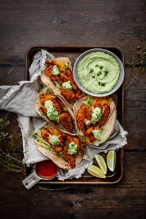 These healthy buffalo chicken tacos with avocado crema make a perfect weeknight meal. They're a simple and quick meal that is packed full of flavour! Buffalo Tacos, Chicken Avocado Tacos, Chicken Tacos With Avocado, Soft Corn Tacos, Avocado Tacos, Buffalo Chicken Tacos, Tacos With Avocado, Avocado Taco, Avocado Crema