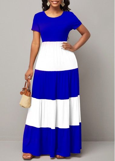 Size:M;Size:XXL;Size:S;Size:XL;Color:Color Block;Size:L;Pattern Type:Patchwork;Color Scheme:Color Block;Silhouette:High waist;Neckline:Round neck;Season:Summer;Sleeve's Length:Short Sleeve;Washing Instructions:Hand Wash /Machine Washable;Occasion:Staycation;Dress Length:Maxi;Package Contents:1 X Dress;Composition:95%Polyester , 5%Spandex;Style:Casual; Casual Blue Color Block Maxi Dress, Casual Multicolor Dress With 3/4 Sleeves, Multicolor 3/4 Sleeve Maxi Dress For Vacation, Summer V-neck Color Block Dress, Casual V-neck Color Block Maxi Dress, English Dress, Color Block Maxi Dress, Latest Dress For Women, Fashion Dresses Online