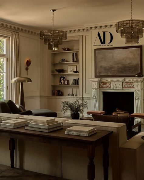 We are thrilled to debut our new client @haldonhousedesign with a feature on @archdigest for their first incredible project, a 100-Year old Georgian Revival. Haldon House is led by husband and wife team Autumn Oser and Andre Golsorkhi. Together, they have designed and built homes, many with historical significance, that feel timeless and inviting, custom crafted to match the lifestyle of their clients. More big things coming! ✨ 📷: @varneyphoto ✍️: @troy.j.mcmullen #archdigest #haldonhous... Georgian Family Room, Georgian Style Homes Interior, Georgian Homes Interior Decor, Georgian Interior Design, Georgian Living Room, Moody Neutrals, New Traditional Living Room, Georgian Revival Homes, Georgian Revival