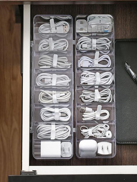 Cable Organizer Box For Power Cord, Phone Charger, Desktop Management | SHEIN USA Plastic Lattice, Cable Organizer Box, Cable Management Box, Cable Storage, Wire Storage, Cable Box, Linnet, Desktop Storage, Cable Organizer