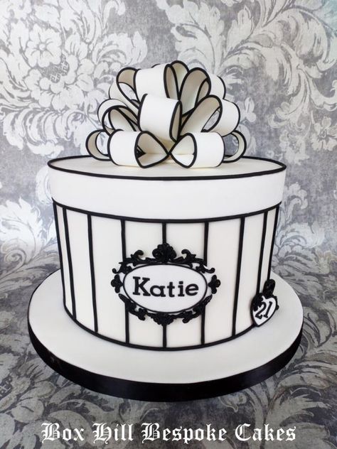 Gift Box Cake Ideas, Gift Cake Design, Burgundy Birthday Cake, Cartoon Cake Design, Hat Box Cake, Comic Cake, Black And White Cake, Bespoke Cakes, Present Cake