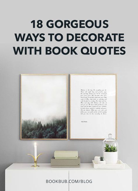 Check out these gorgeous and creative ways to display literary quotes throughout your home! Books Wall Display, Great Literary Quotes, Quote Display Ideas, Reading Nook Wall Decor, Book Quote Wall Art, Diy Quotes Wall Decor, Wall Writing Decor Quotes, Poetry Decor, Bookish Crafts