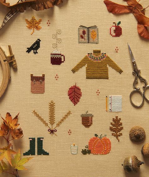 Harvest Moon Cross Stitch, Cross Stitch Autumn, Autumn Cross Stitch, Hot Chai, Autumn Cross Stitch Patterns, Cross Stitch Sampler Patterns, Pumpkin Cross Stitch, Fall Cross Stitch, Vintage Cross Stitch Pattern