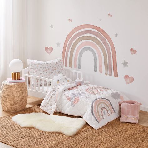 PRICES MAY VARY. GIRL BABY ACCESSORIES: The pink, grey, taupe, tan and coral color palette of the Rainbow Dreams toddler bed set is soft, sweet and supremely feminine, making this the perfect bedding as your little girl transitions into her first big girl bed. MADE WITH YOUR TODDLER IN MIND: At Levtex, our range of products starts with your toddler's comfort in mind. Our fitted sheet is made with a reenforced elastic around the bottom to keep it snug to your mattress. The quilt and sheets are co Toddler Girl Bedroom Decor, Reese Cup, Bedding Toddler, Girl Bed, Toddler Bedroom Girl, Toddler Bedding, Toddler Bed Set, Toddler Quilt, Perfect Bedding