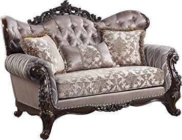 Acme Furniture Benbek Love Seats, 70" W x 41" D x 46" H, Taupe, Antique Oak Pink Loveseat, Brown Loveseat, Tufted Loveseat, Formal Living Room, Acme Furniture, Pillow Fabric, Living Room Furniture Sofas, Formal Living Rooms, Formal Living