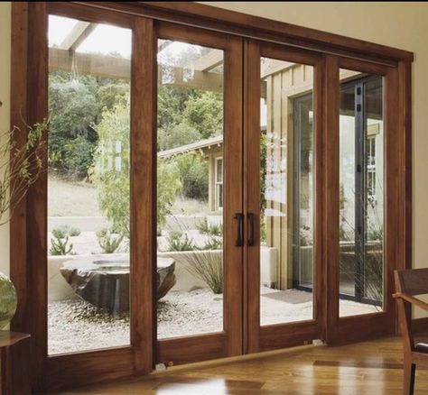 French Doors With Screens, Sliding Doors Exterior, Wooden Sliding Doors, Sliding French Doors, French Patio, Exterior Doors With Glass, Addition Ideas, French Doors Exterior, Window Benches