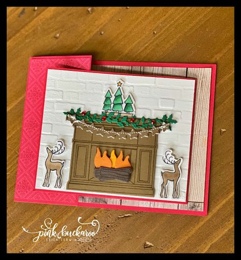 Fireside Trimmings Stampin Up Cards, Fireplace Cards, Festive Fireplace, Decorate Your Fireplace, Sweet Christmas Card, Pink Buckaroo Designs, Reindeer Face, Stampin Up Christmas Cards, Stampin Up Christmas