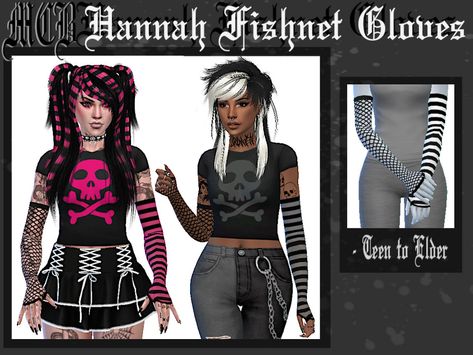 The Sims Resource - Hannah Fishnet Gloves Scene Pants, Scene Shirt, Sims 4 Tattoos, Fishnet Gloves, Striped Gloves, Fishnet Crop Tops, Sims 4 Anime, Tumblr Sims 4, Sims 4 Cc Folder