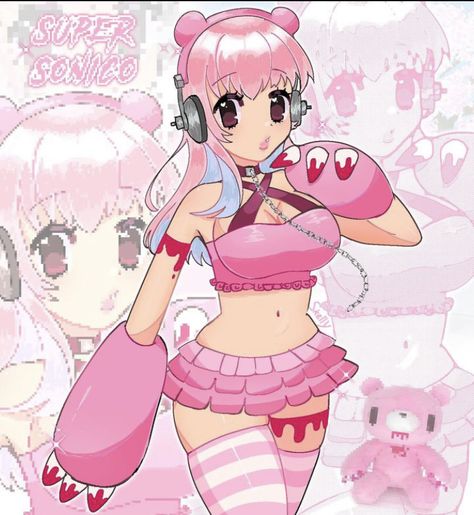 Gloomy Bear Fanart, Sonico Gloomy Bear, Super Sonico Gloomy Bear, Bear Fanart, Scene Goth, Super Sonico, Gloomy Bear, Sell Art Prints, Bear Theme