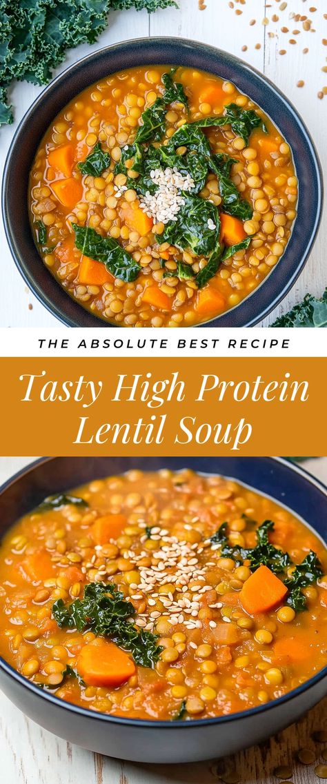 Image for Tasty High Protein Lentil Soup High Protein High Fiber Soup, High Fiber Soup, High Protein Soups, High Protein Soup Recipes, Fiber Soup, Protein Soup Recipes, Kale Vegetable, Protein Soups, Stews Recipes