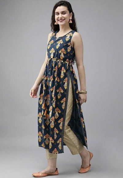 Cut Sleeves Kurti, Sleeveless Kurti Designs, Frock Kurta, Pleated Frock, Long Kurti Design, Sleeves Kurti, Summer Kurti, Sleeveless Kurti, Kurta Pattern